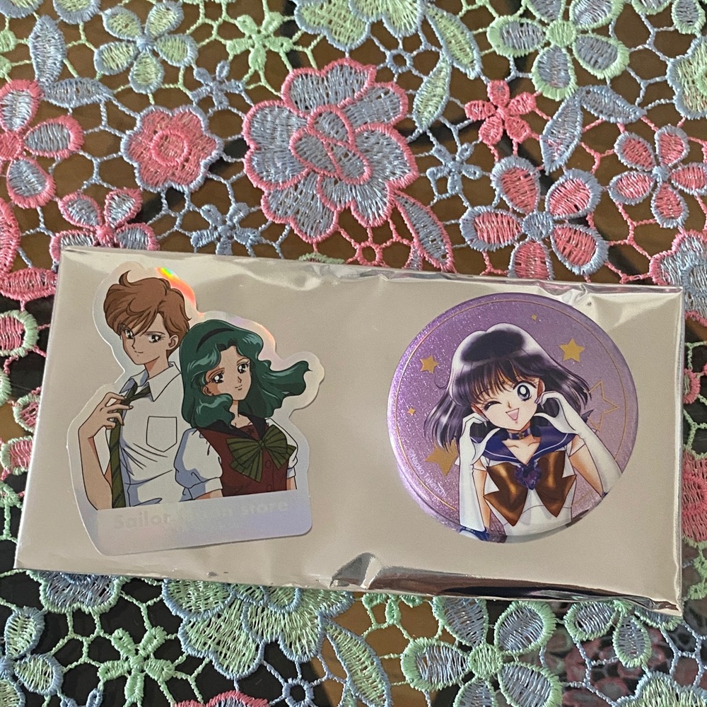Sailor Saturn pin badge and sticker